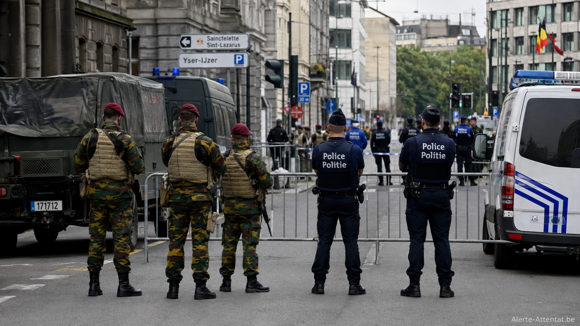 Illustration : Attaque au couteau sur trois militaires au coeur de Bruxelles ce 25 août 2017. L'assaillant un Somalien de 30 ans abattu par les militaires. Il portait sur lui 2 livres du coran et une arme factice en plus du couteau.